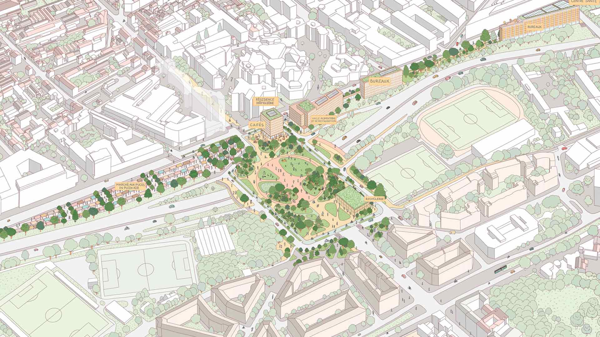 La nouvelle place de la Porte de Montreuil : un environnement vivant, pour toutes et tous - ©SEMAPA Bascop